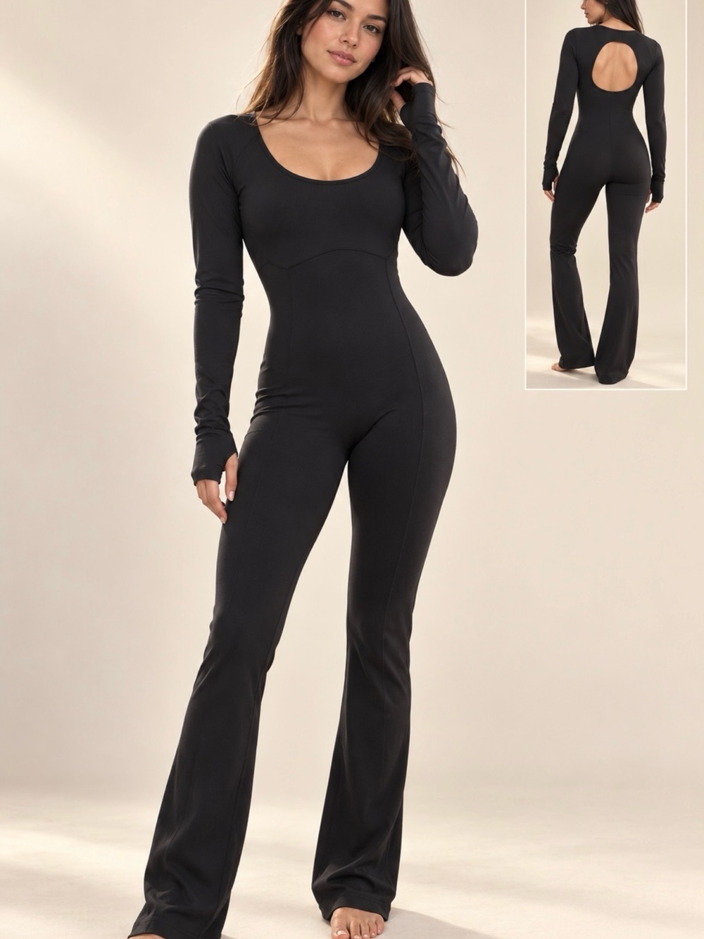 Victoria's Secret Black Long-Sleeve Scoop-Back Jumpsuit